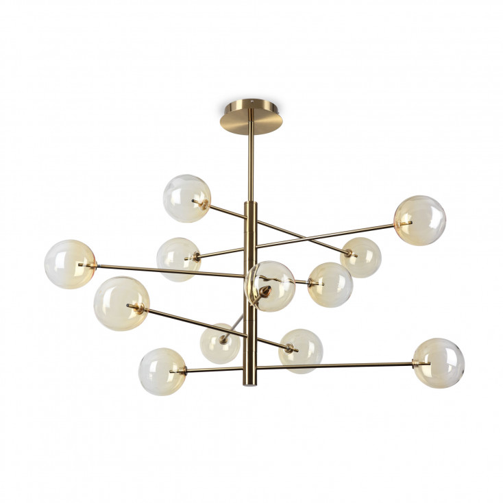 Lampada a sospensione grande con struttura metallo e 12 diffusori in vetro