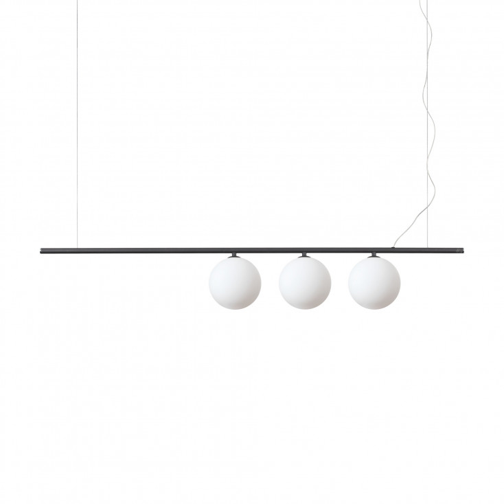 Lampada a sospensione grande lineare con 3 diffusori in vetro