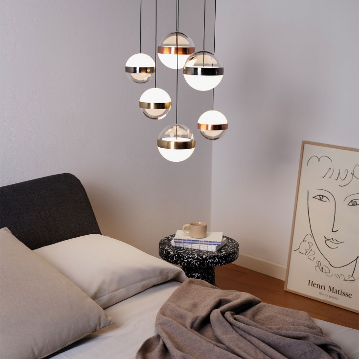 Lampada a sospensione grande rotonda con 6 diffusori in acrilico
