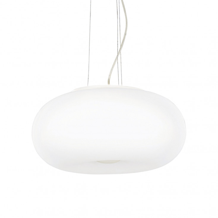 Lampada a sospensione in metallo e diffusore in vetro acidato grande