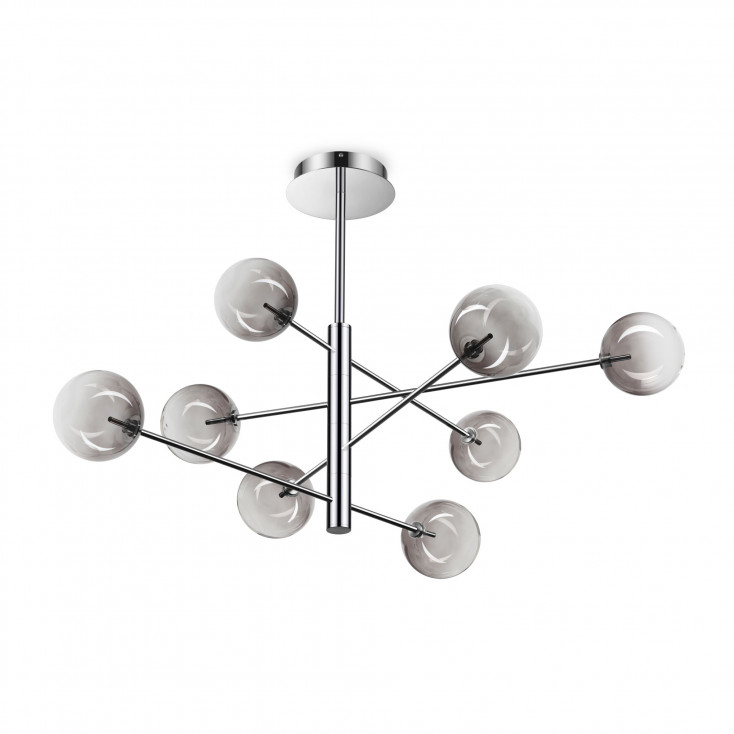 Lampada a sospensione media con struttura metallo e 8 diffusori in vetro