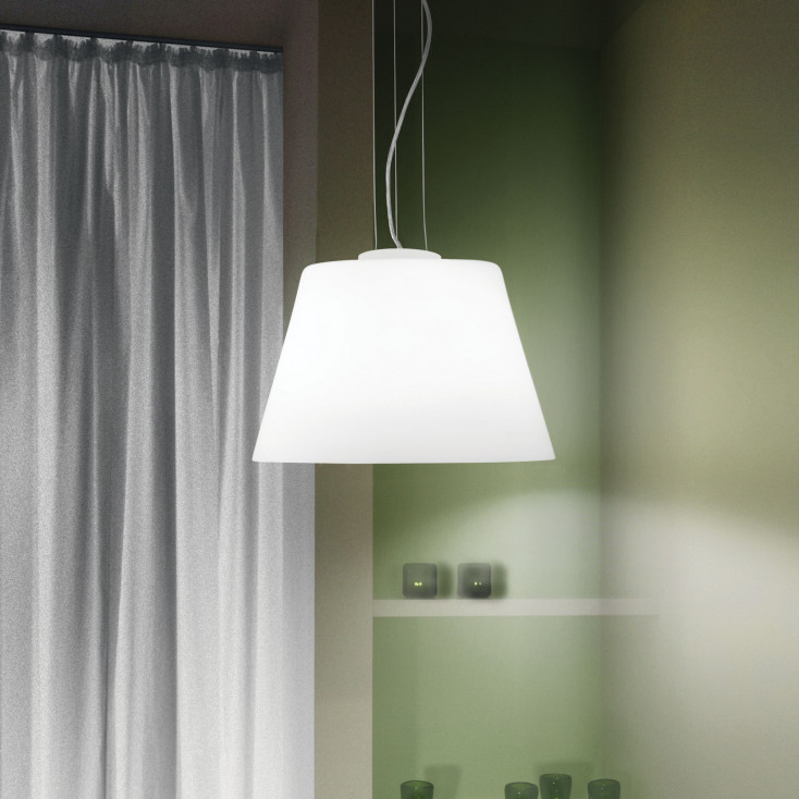 Lampada a sospensione moderna con diffusore in vetro bianco acidato