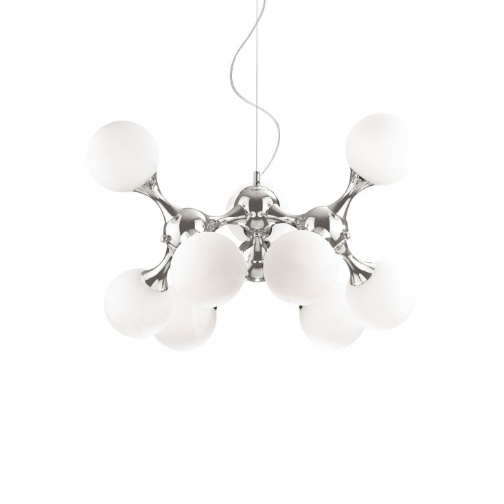 Lampada a sospensione moderna in metallo con 9 diffusori in vetro acidato