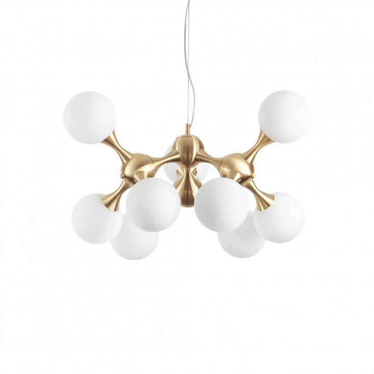 Lampada a sospensione moderna in metallo con 9 diffusori in vetro acidato