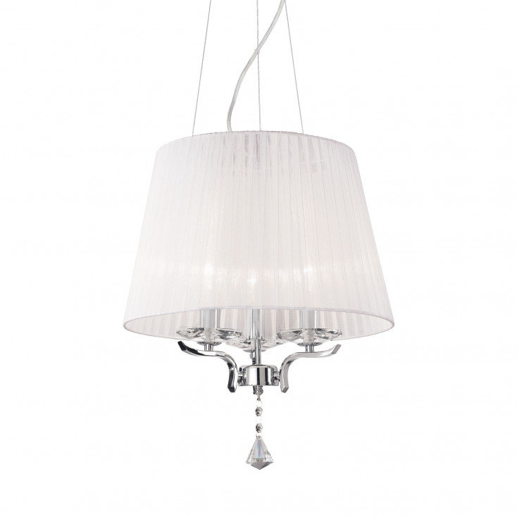 Lampada a sospensione moderna in metallo e cristallo con paralumi in organza