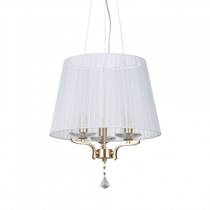Lampada a sospensione moderna in metallo e cristallo con paralumi in organza
