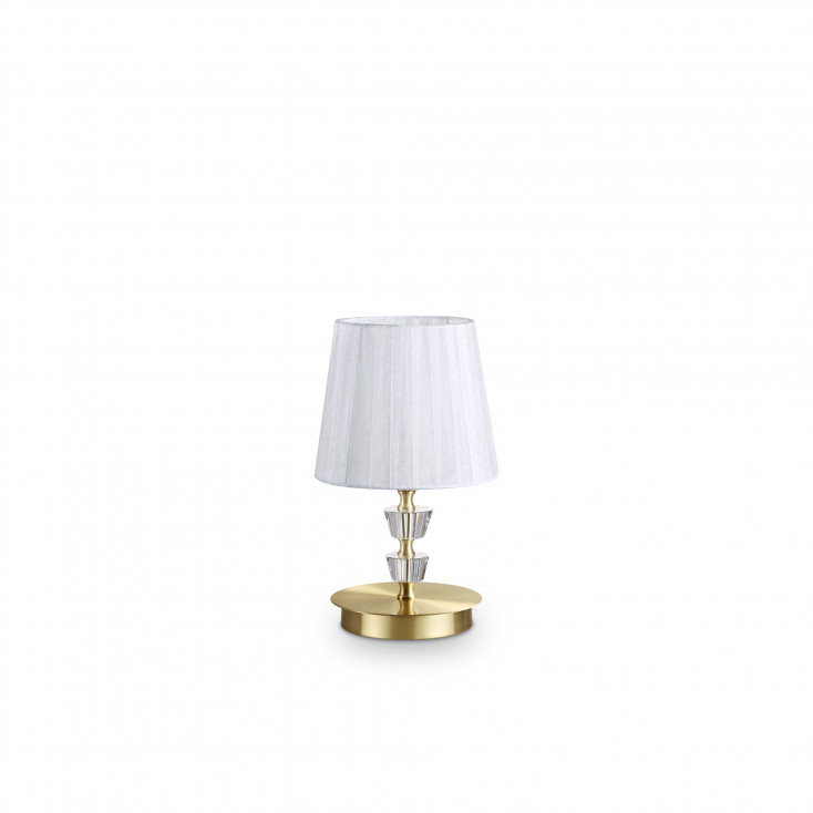 Lampada da comodino in metallo e cristallo e paralume in organza