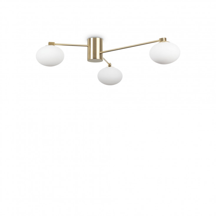 Lampada da soffitto con bracci lunghi in metallo e 3 diffusori in vetro