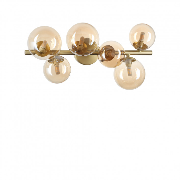 Lampada da soffitto con struttura lineare in metallo con 6 diffusori in vetro
