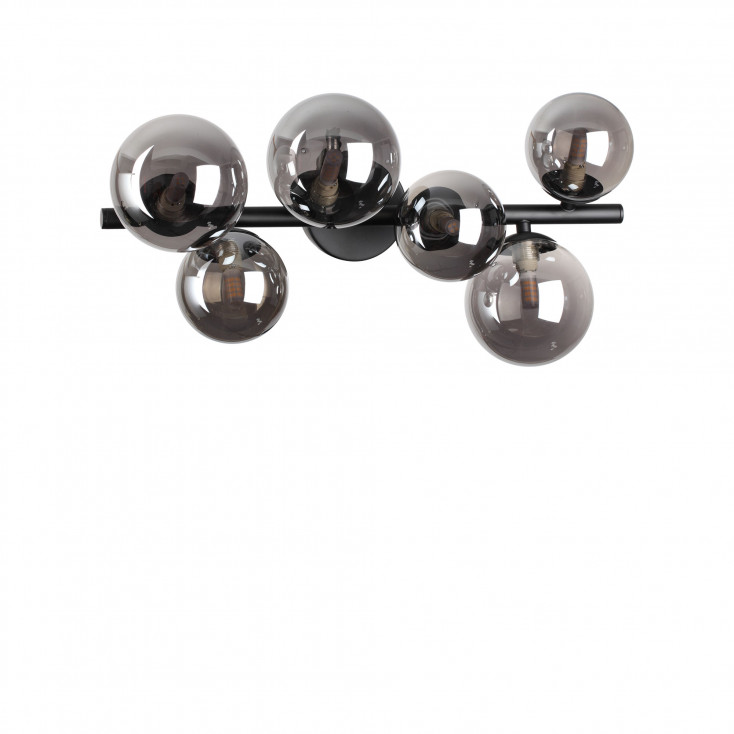 Lampada da soffitto con struttura lineare in metallo con 6 diffusori in vetro