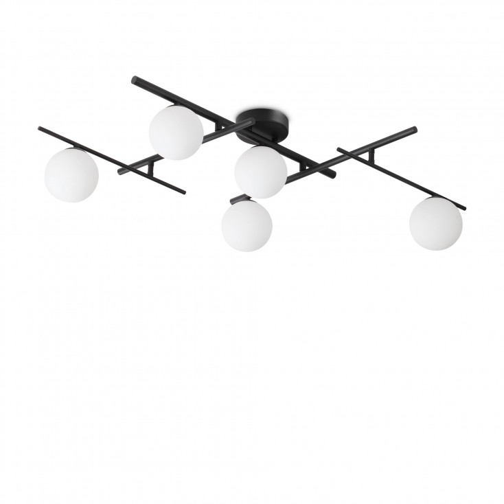 Lampada da soffitto grande in metallo con 5 diffusori in vetro posizionabili