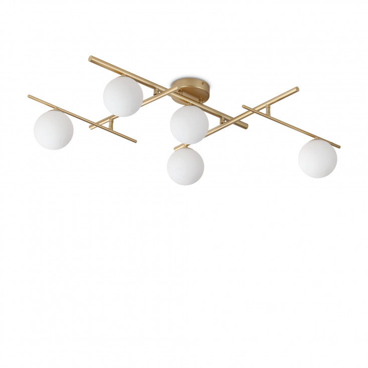 Lampada da soffitto grande in metallo con 5 diffusori in vetro posizionabili