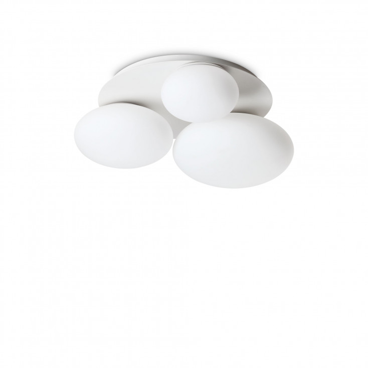 Lampada da soffitto grande rotonda in metallo con 3 diffusori in vetro acidato