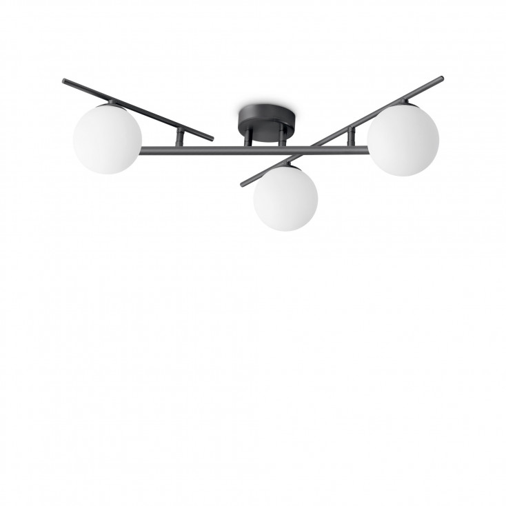 Lampada da soffitto in metallo con 3 diffusori in vetro posizionabili