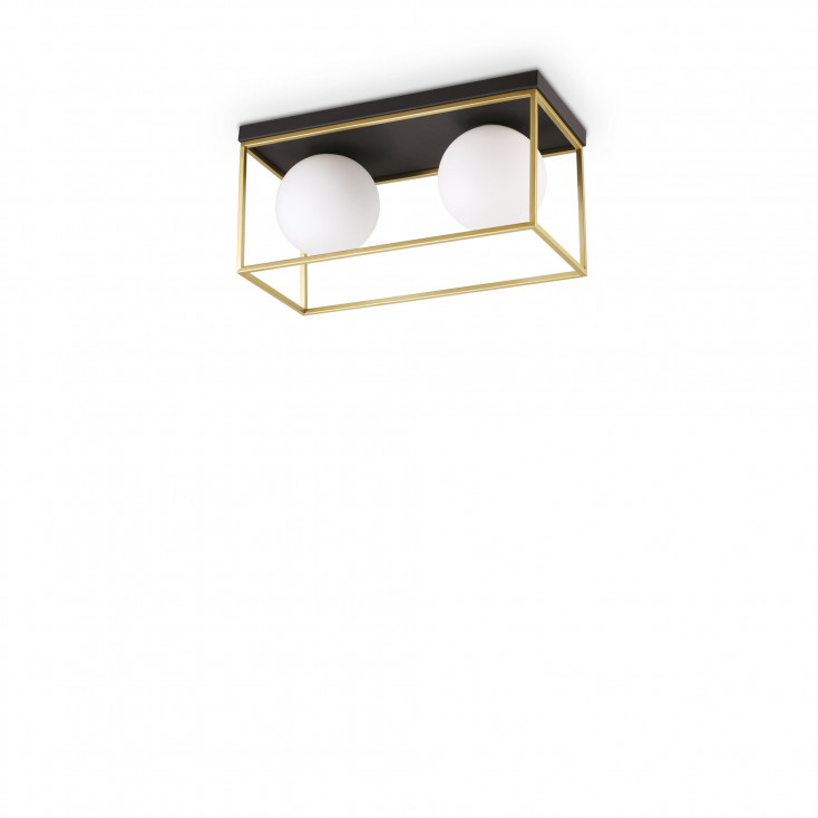 Lampada da soffitto media in metallo rettangolare 2 diffusori in vetro soffiato