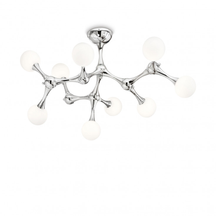 Lampada da soffitto moderna grande struttura in metallo e 9 diffusori in vetro