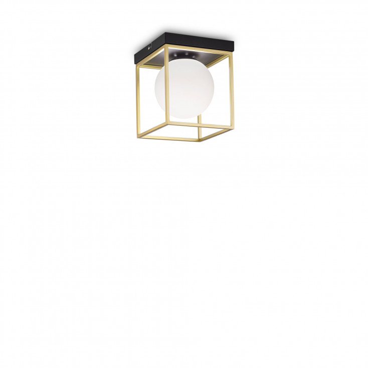 Lampada da soffitto piccola in metallo quadrata con diffusore in vetro soffiato