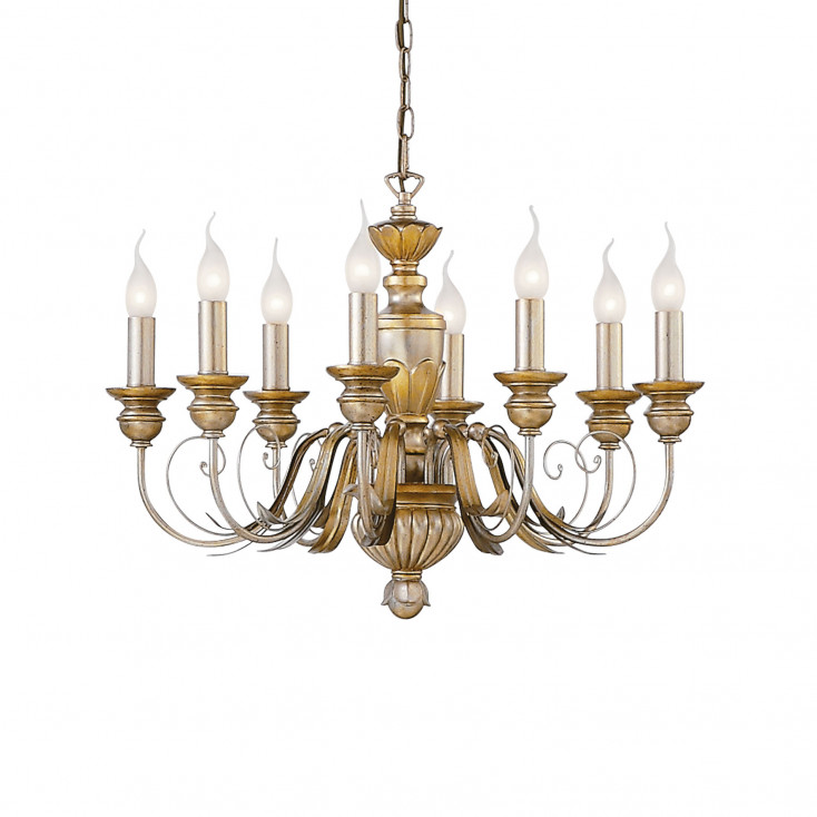 Lampadario classico grande struttura in resina e 8 bracci in metallo