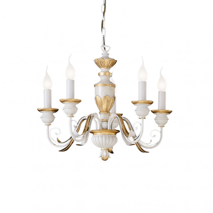 Lampadario classico struttura in resina e 5 bracci in metallo
