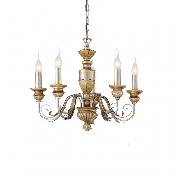 Lampadario classico struttura in resina e 5 bracci in metallo