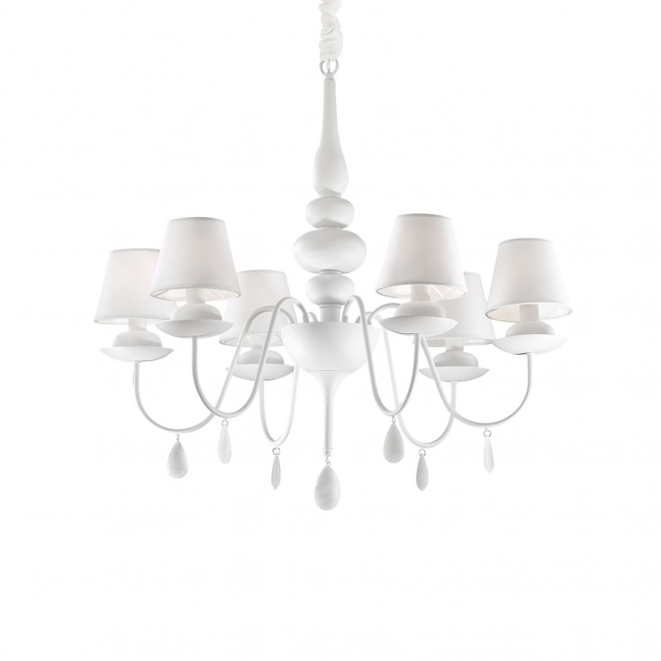 Lampadario dal design moderno in metallo con 6 paralumi in tessuto