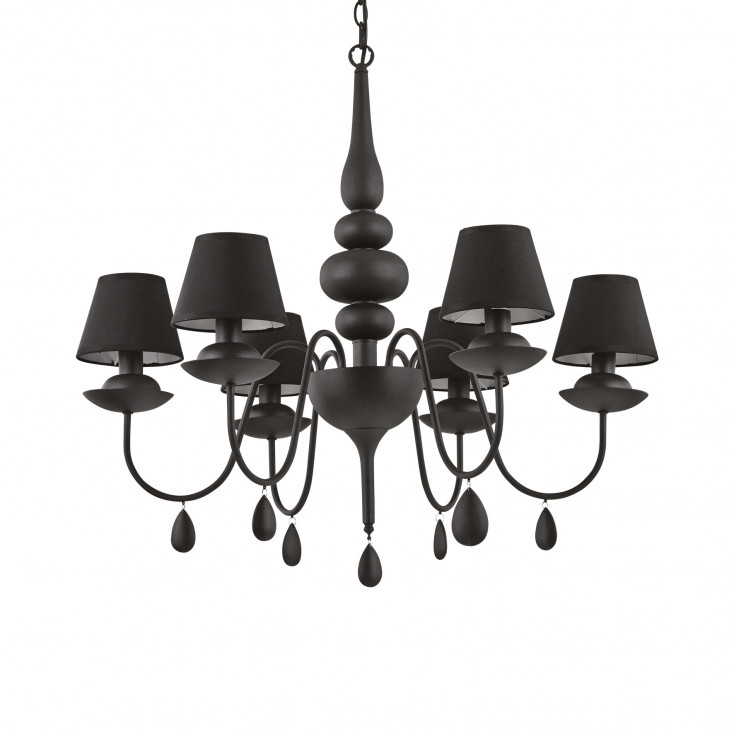 Lampadario dal design moderno in metallo con 6 paralumi in tessuto