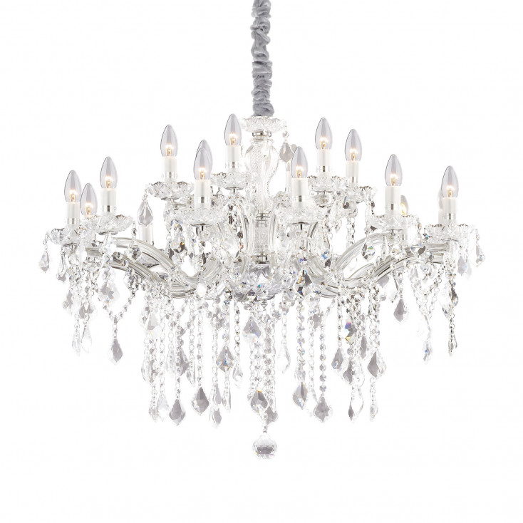 Lampadario grande in metallo con elementi decorativi in vetro e cristallo
