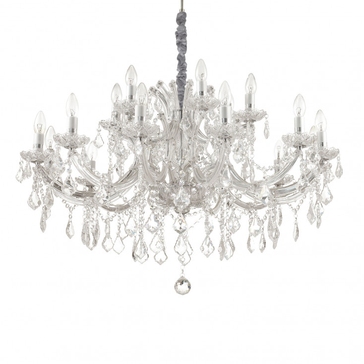 Lampadario grande in metallo elementi decorativi in vetro soffiato e cristallo