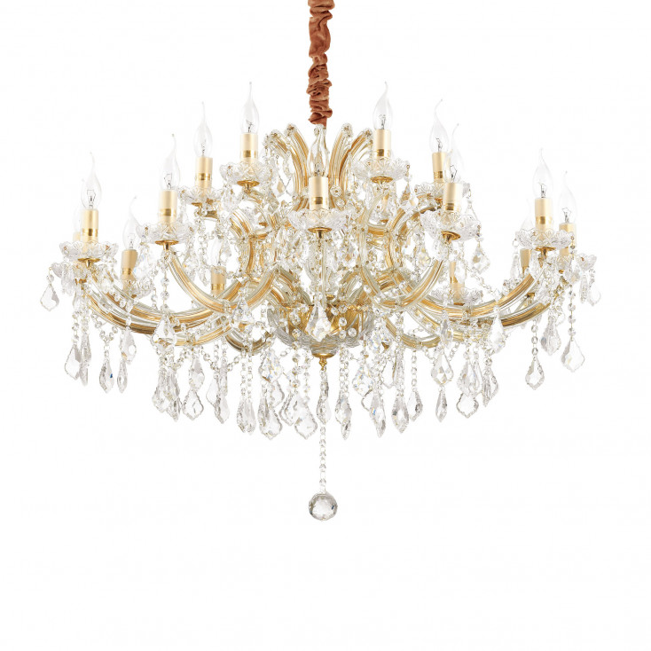 Lampadario grande in metallo elementi decorativi in vetro soffiato e cristallo