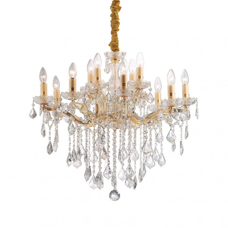 Lampadario medio in metallo con elementi decorativi in vetro e cristallo