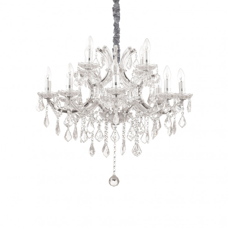 Lampadario medio in metallo elementi decorativi in vetro soffiato e cristallo