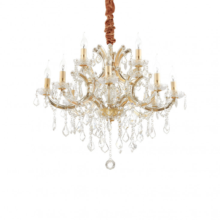 Lampadario medio in metallo elementi decorativi in vetro soffiato e cristallo