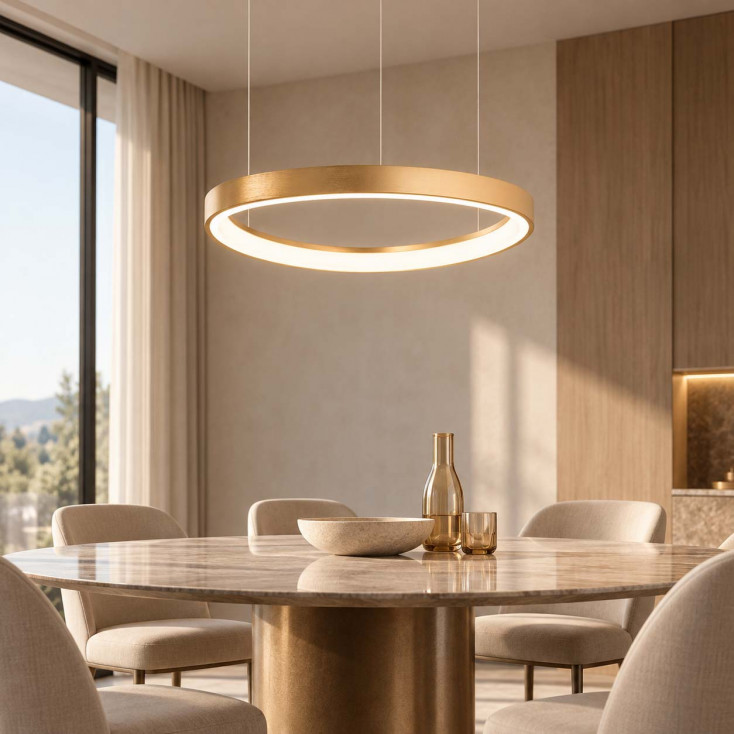 Lampadario moderno in alluminio con diffusore ad anello a led