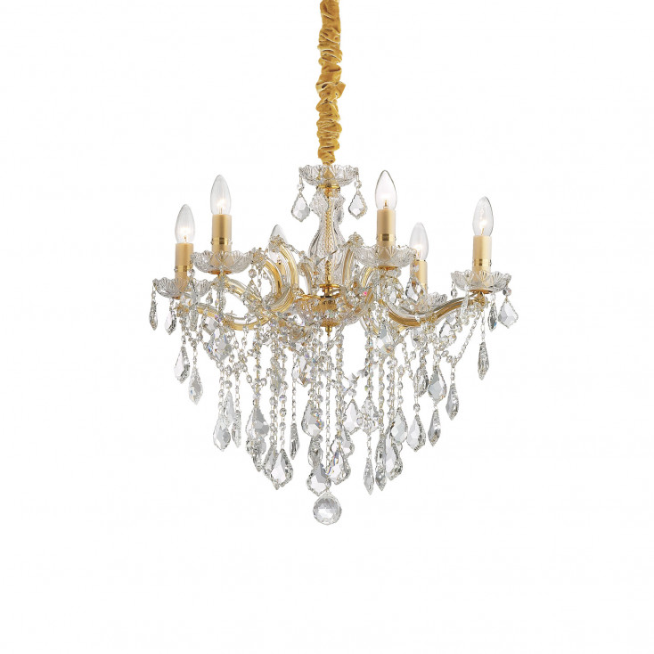 Lampadario piccolo in metallo con elementi decorativi in vetro e cristallo