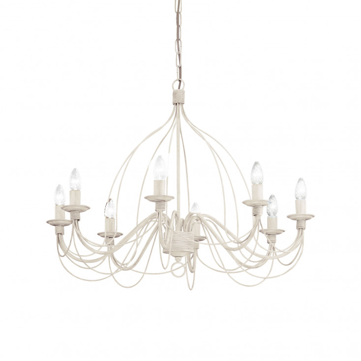 Lampadario rustico medio con struttura in metallo antichizzato e 8 diffusori