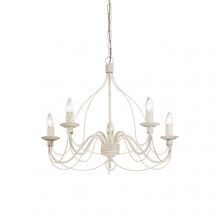 Lampadario rustico piccolo con struttura in metallo antichizzato e 5 diffusori