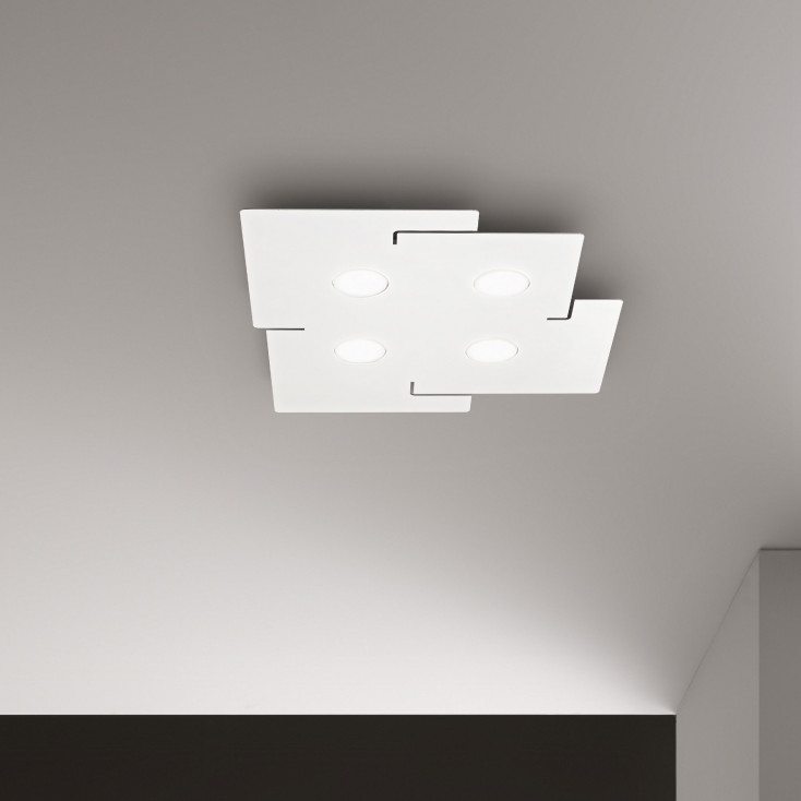 Plafoniera a led quadrata in metallo con 4 diffusori in plicorbonato