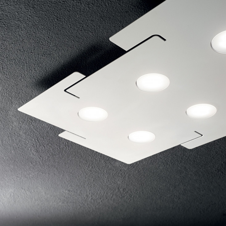 Plafoniera a led rettangolare in metallo con 6 diffusori in plicorbonato