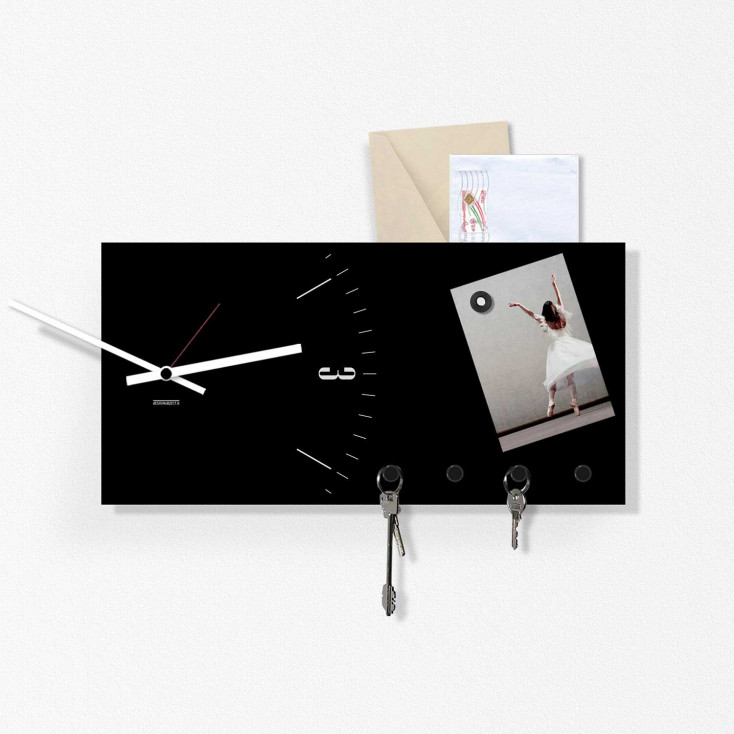 Portachiavi con orologio e portalettere da parete in metallo "CLOCK&MORE"