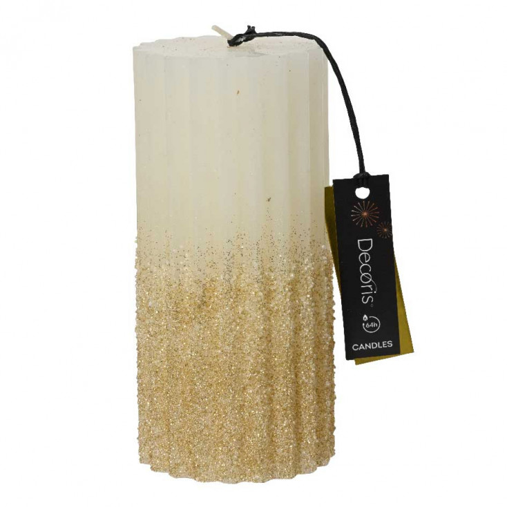 Candela in paraffina glitterata per decorazione tavola natalizia