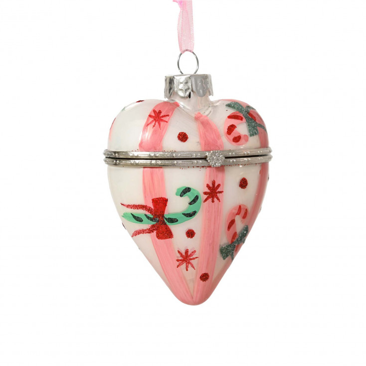 Decorazione albero di natale cuore in vetro rosa