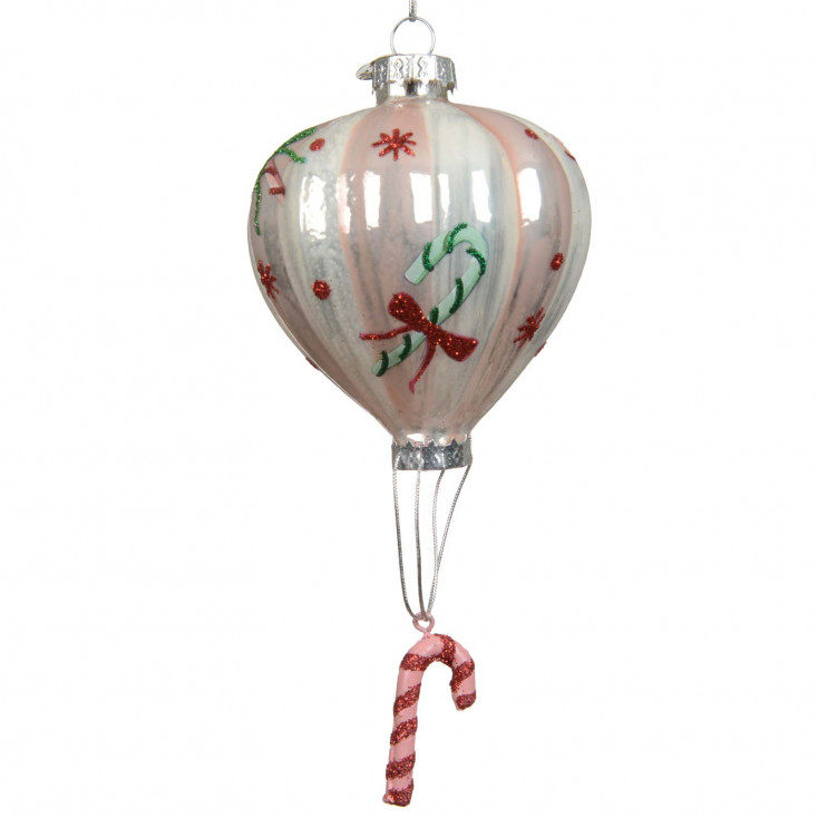 Decorazione albero di natale mongolfiera in vetro con bastoncino
