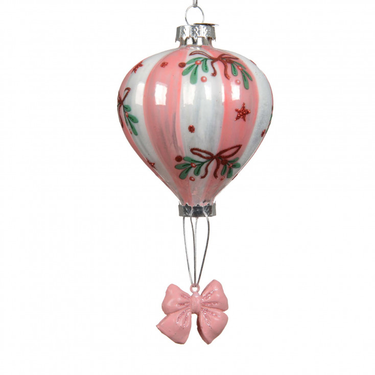 Decorazione albero di natale mongolfiera in vetro con fiocco