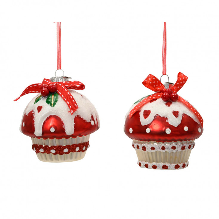 Decorazione albero di natale set 2 pezzi Cupcake in vetro