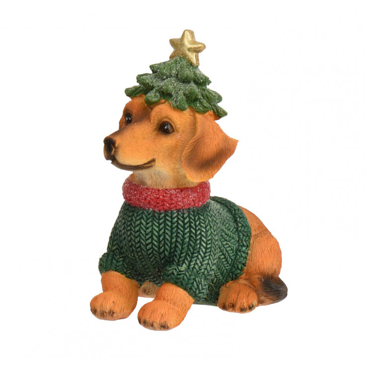 Decorazione natalizia cane con albero in testa