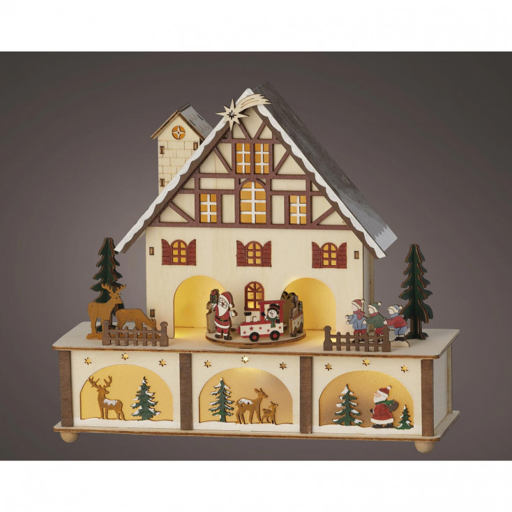 Decorazione natalizia con scenario in compensato con luci led con movimento