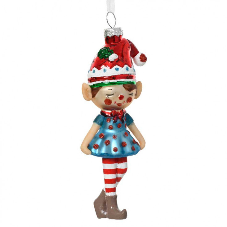 Decorazione per albero di natale con elfo femmina in vetro