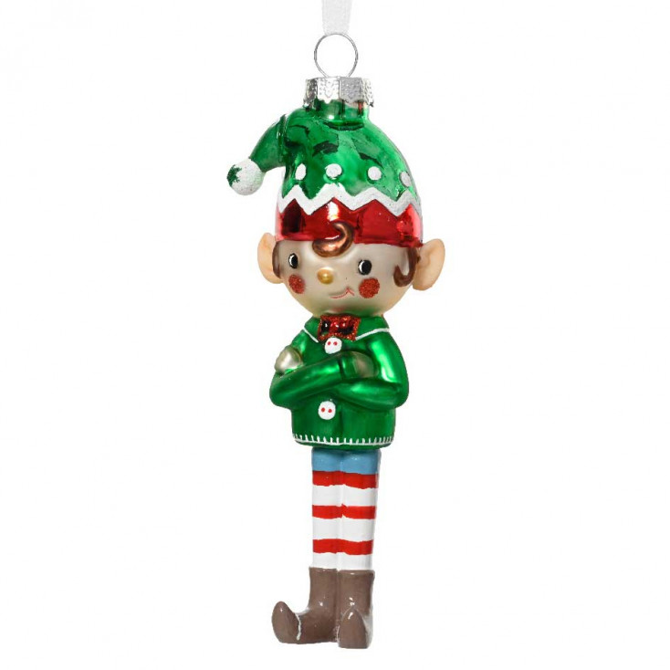 Decorazione per albero di natale con elfo maschio in vetro
