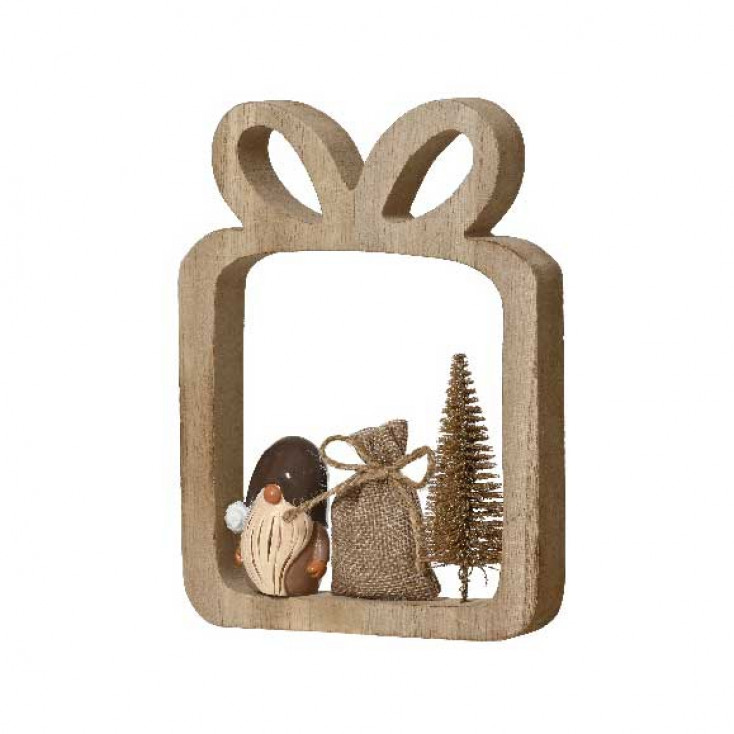 Decorazione per albero di natale gnomo con regalo in legno