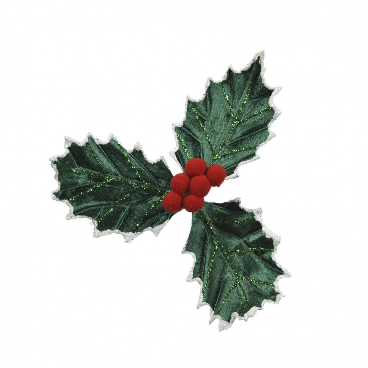 Decorazione per albero di natale pungitopo in velluto